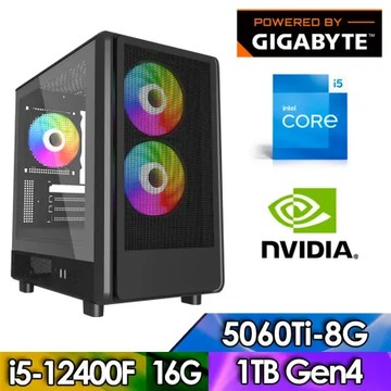 技嘉H610平台【FE1CC5014I】(i5-12400F/16G/1T/RTX5060TI-8G)