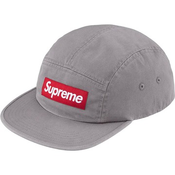 SUPREME SS26 WASHED CHINO TWILL CAMP CAP 皮革扣環 五分割帽 (灰色)