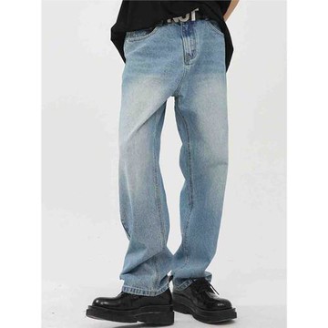 HBZ復古做舊水洗寬松直筒牛仔褲男女ins潮流百搭顯瘦流行中高腰褲