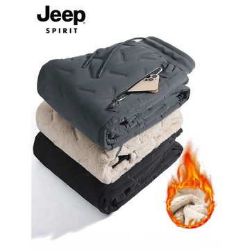 吉普男士棉褲冬季大碼加絨加厚運動長褲子新款潮流百搭羊羔絨男褲