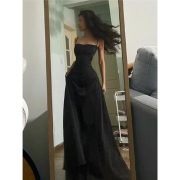 純欲辣妹法式復古高級感晨袍宴會禮服戰裙吊帶長裙露背度假連衣裙