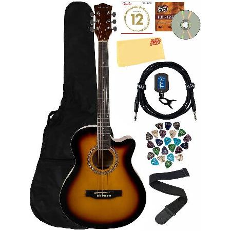 Vault EA-20CE Cutaway Acoustic-Electric Guitar Sunburst Bundle with Gig Bag, Tuner, Strap, Strings, Instrument Cable, Picks, Austin Bazaar Instructi