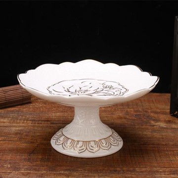 佛具用品 佛堂供盤白色蓮花供盤 觀音供果盤水果盤高腳貢盤供佛盤