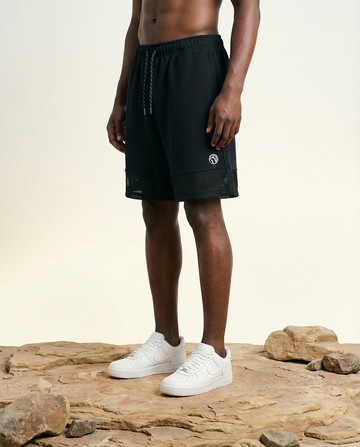 KINGO男款｜黑色網布抽繩運動短褲611309