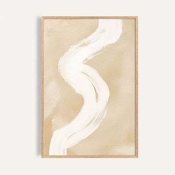 白色流線 / 現代美學 米色背景與白色筆觸 抽象藝術裝飾畫