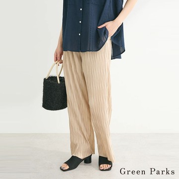 Green Parks  波浪抓褶紋理鬆緊腰休閒長褲