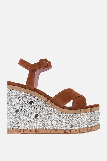 HAUS OF HONEY crystal-embellished suede wedge sandals Woman