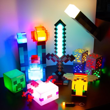 我的世界周邊 鑽礦石燈 變色藥水瓶  Minecraft火炬火把模型 夜燈  火炬燈