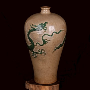 明 顏色釉開片加彩雕刻梅瓶 仿明代舊貨古玩古董裝飾家居收藏擺件