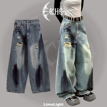 ☆LimeLight☆ ECHO 髒髒 做舊 刷破 彎刀 牛仔褲 彎刀牛仔褲 長褲 ECH-059