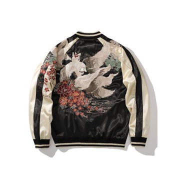 春秋國潮重工橫須賀夾克外套男女刺繡九尾狐中國風棒球服復古個性