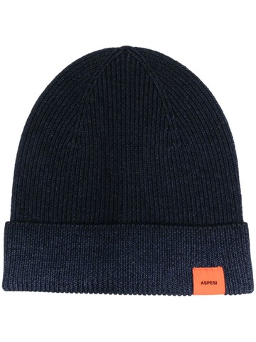 ASPESI - logo patch ribbed beanie - unisex - Wool - One Size - Blue