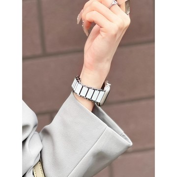 《隔日到貨》適用 APPLE WATCH 陶瓷金屬手鐲錶帶 陶瓷錶帶 SE S11 S10 46mm 45mm 女士錶帶