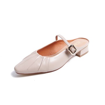 KOKKO簡約慵懶抓皺柔軟綿羊皮穆勒鞋駝色