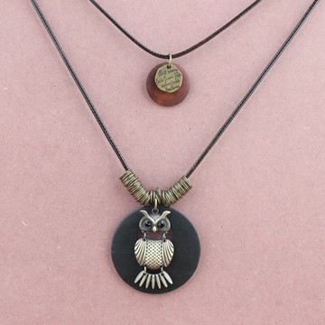 新款 可愛貓頭鷹毛衣鏈中國風復古雙層吊墜時尚文藝掛件手工禮品