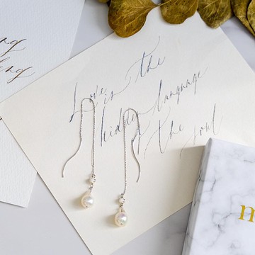 Mia | 天然海水珍珠 純銀批花珠波浪耳線耳環 | 結婚耳環 新娘