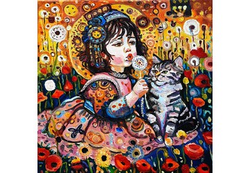 原創畫作 Child with Cat 原創藝術 油畫 油彩畫布