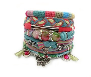 波斯玉石 玫瑰綠 春季波希米亞手鍊 蝴蝶吊飾