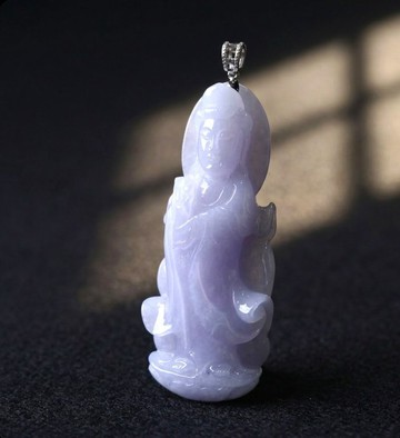 紫羅蘭翡翠觀音菩薩項鍊 18K金鑽石 | 天然緬甸玉翡翠A貨 | 送禮