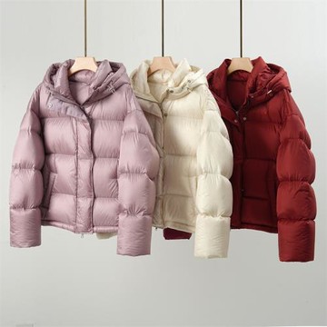 高端大牌90白鵝絨羽絨服女士短款高蓬御寒加厚新款粉色泡芙鵝絨服
