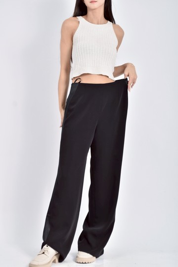 (S) jiarjia高腰質感素面設計感黑色長褲