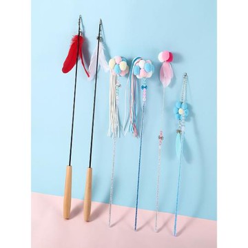 跨境熱賣網紅寵物玩具仙女逗貓棒羽毛毛球貓咪玩具互動鈴鐺貓玩具