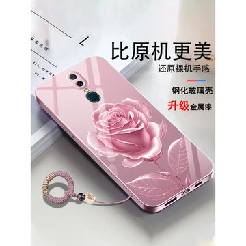 一枝玫瑰適用oppoA9X手機殼A9新款PCAM10玻璃OPPO全包防摔oppa套opp0ppoA女opa男鏡面高顏值情侶軟套新款花朵