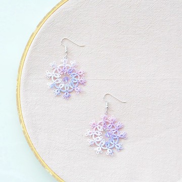 【訂製】手編雪花 耳環 幻彩紫 Tatting Snowflake Earrings