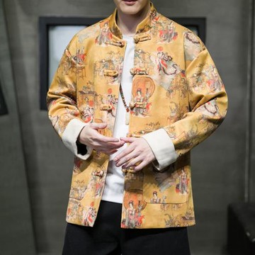 唐裝男新中式盤扣上衣春秋中國風復古麂皮絨外套古風男裝改良漢服