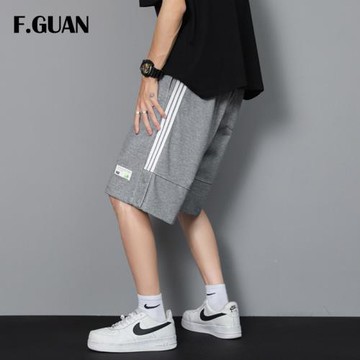 三條杠短褲男夏季寬松潮牌休閑運動中褲排扣條紋沙灘褲港風五分褲