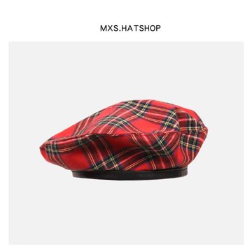 日系格子貝雷帽女秋冬英倫復古ins百搭軟妹可愛畫家帽春夏韓版潮