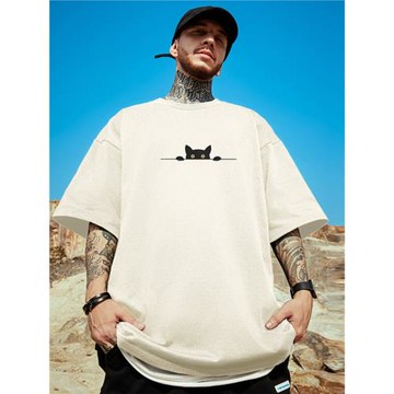 300g重磅美式情侶短袖t恤街頭大碼男裝圓領純棉簡約胖子半袖潮流