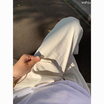 9374 位熟客回訪😌大碼300斤奶芙褲子女夏季薄款高腰冰絲寬鬆慵懶肌理感休閒闊腿褲RC