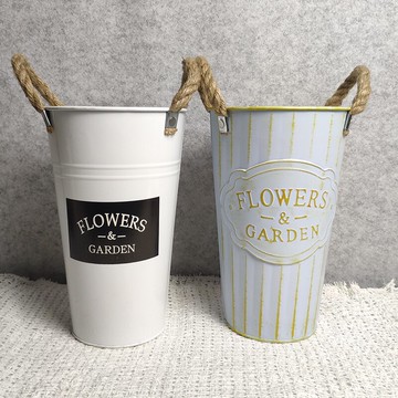 復古鐵皮桶花店鮮花桶干花花器做舊鐵桶鐵藝花桶鄉村田園裝飾客廳