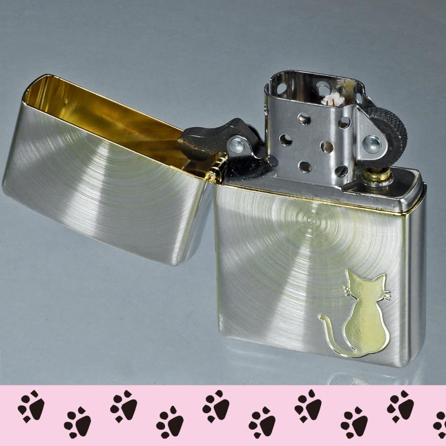 (当店在庫限りで終了)zippo スピンドルキャット  猫　シルバー＆ゴールド スピンサテン　SV＆GD  （ネコポス対応） 送料無料