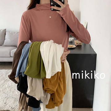 11.11｜惜物價｜380降150｜裸感面膜半高領打底衫【T11014】薄長袖 莫代爾 彈力 半高領 內搭疊穿 純色 長