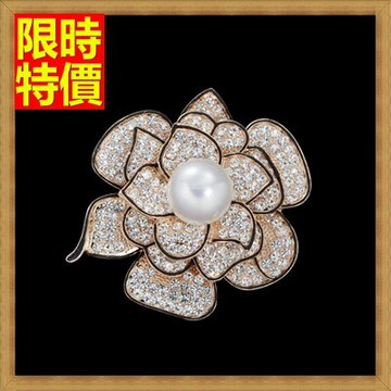 胸針胸章-珍珠立體玫瑰花女別針65q6【獨家進口】【米蘭精品】
