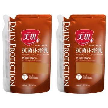 美琪抗菌沐浴乳補充包，含澳洲茶樹精油，植萃防護配方，600ml  2包