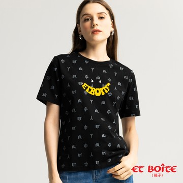 【單一特價】滿版印花老花圖騰短TEE(黑) -  BLUE WAY ET BOîTE 箱子