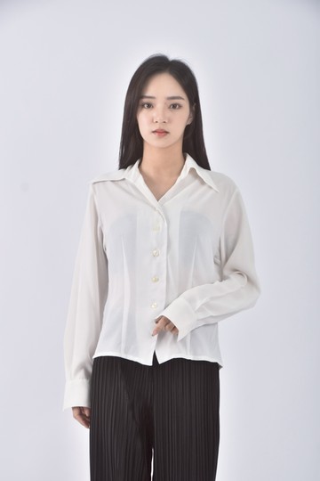 (M) k gargon質感白色長袖上衣