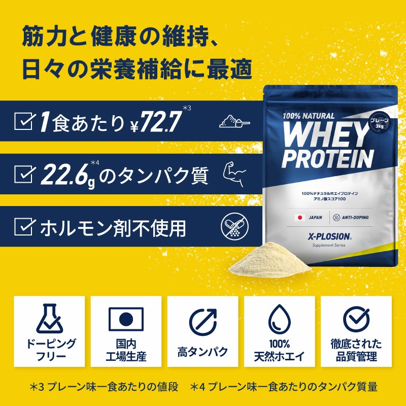 エクスプロージョン WPC 3kg プレーン味 100%ホエイプロテイン