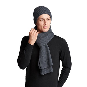 毛帽羊毛圍巾(兩件套)-休閒純色百搭針織男配件6色73wj13【獨家進口】【米蘭精品】