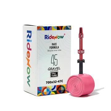 [RIDENOW] TPU無毒環保超輕量公路自行車內胎 金屬氣嘴-45g 粉色 65mm 700x32-47C (礫石/公路/休閒/運動)