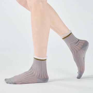 小雛菊 透明紗中筒襪 - 灰(M)