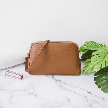 幾何真皮兩用肩背包 X1940 棕N