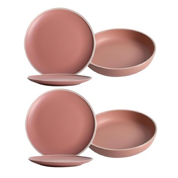 Homely Zakka 莫蘭迪啞光磨砂陶瓷餐盤碗餐具6件套  1套  小圓平盤 + 小圓深盤 + 大圓平盤  莫蘭迪粉