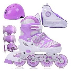 【直排輪全套裝-升級全閃-小碼/中碼-1套/組】兒童溜冰鞋(內長小碼17-20cm、中碼21-23.5cm)-56042