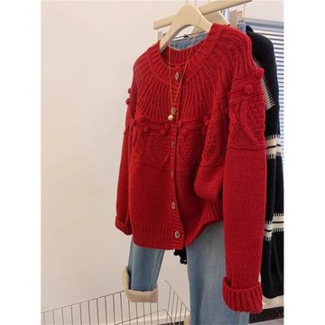 (免運)歐貨重磅2025年冬季新款女裝紅色復古費爾島毛衣高級穿搭漂亮上衣