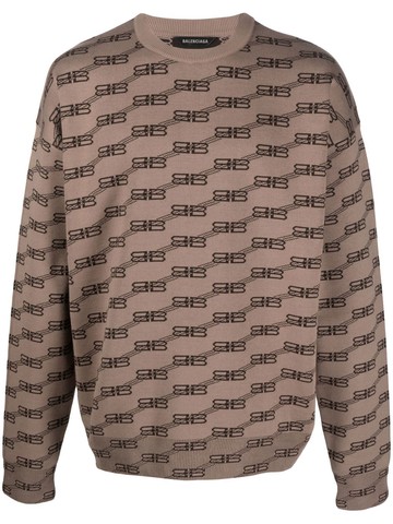 Balenciaga - BB monogram-intarsia jumper - men - Spandex/Elastane - XS - Brown