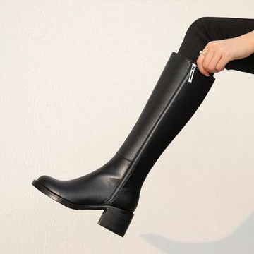 小個子高跟不過膝靴長筒靴2025秋冬新款真皮粗跟高筒靴加絨女靴子
